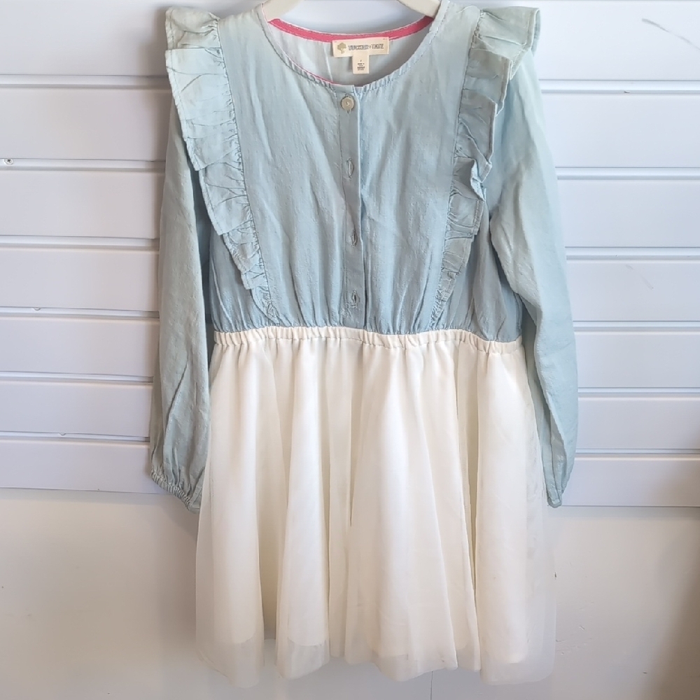 Kids Ruffled Blue and White Dress